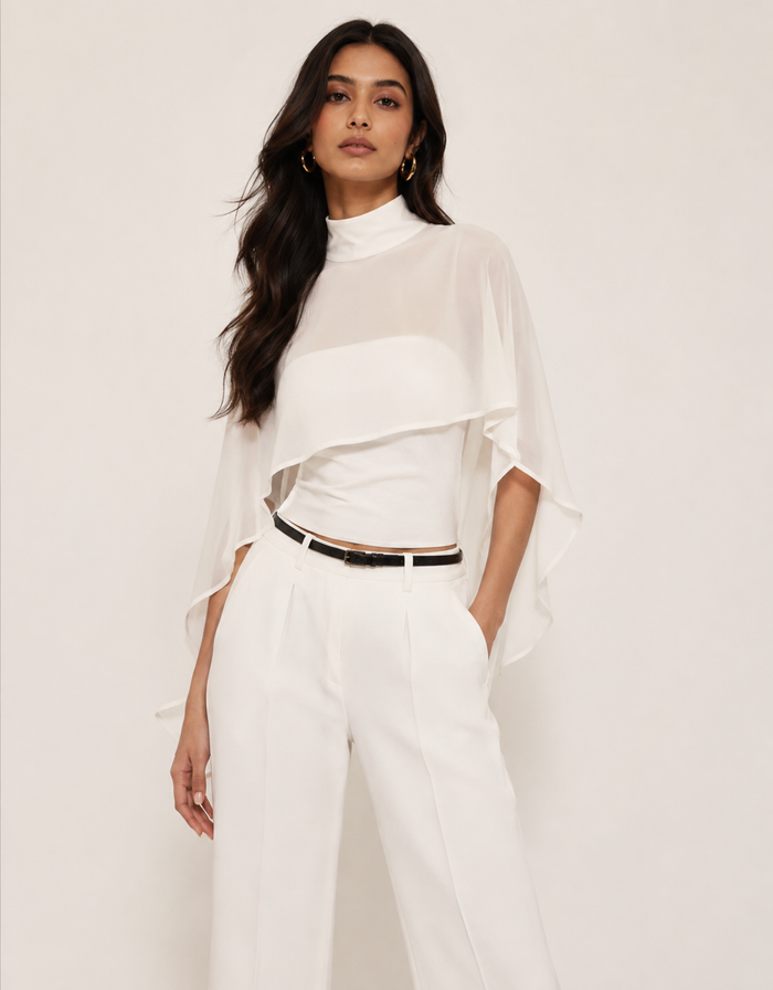 Magica Tube Top with Sheer Cape  - Apricot