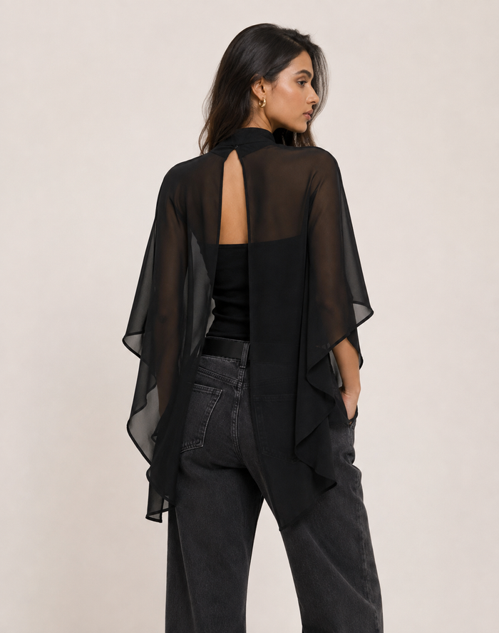 Magica Tube Top with Sheer Cape  - Black