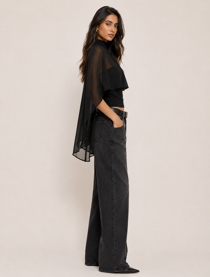 Magica Tube Top with Sheer Cape  - Black