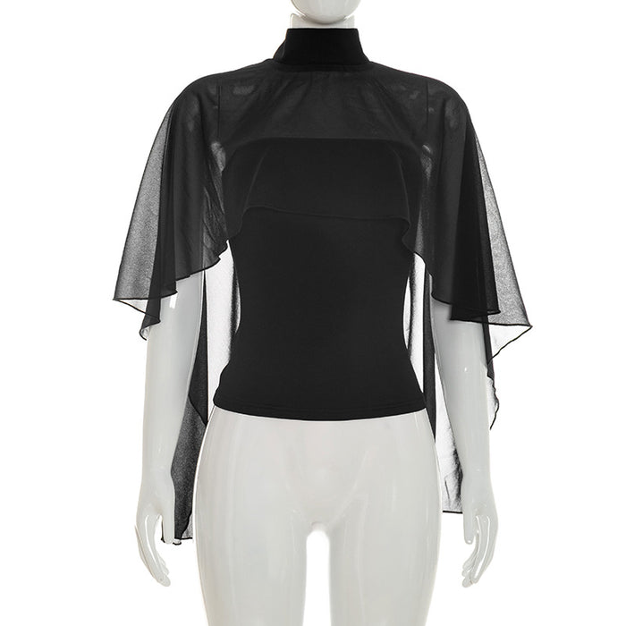 Magica Tube Top with Sheer Cape  - Black