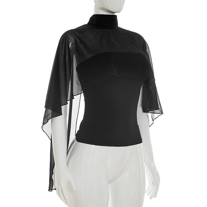 Magica Tube Top with Sheer Cape  - Black