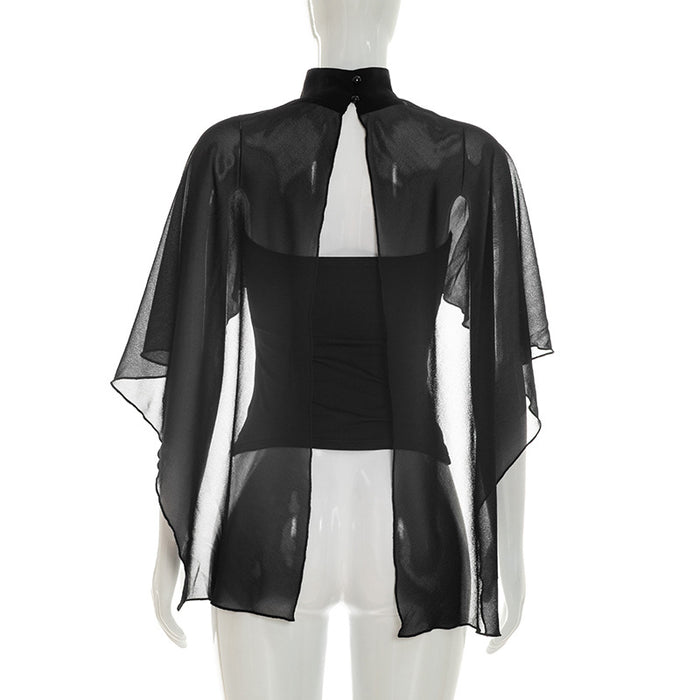 Magica Tube Top with Sheer Cape  - Black