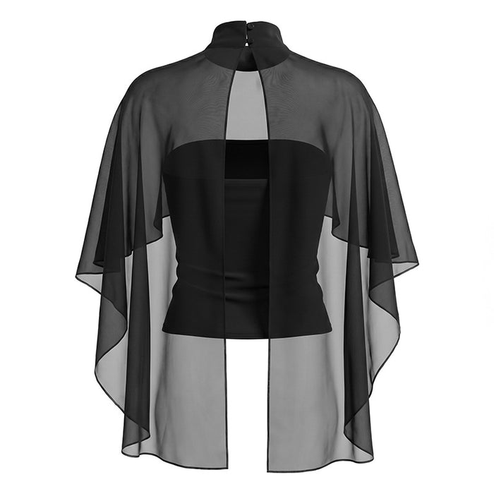 Magica Tube Top with Sheer Cape  - Black