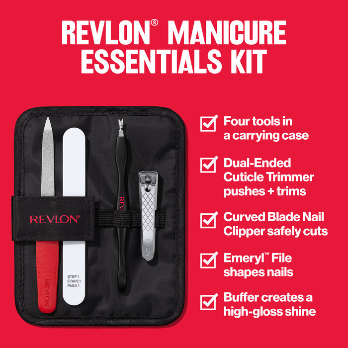 Manicure Essentials Kit: 4 tools, cuticle trimmer, nail clipper, emeryl file, nail buffer