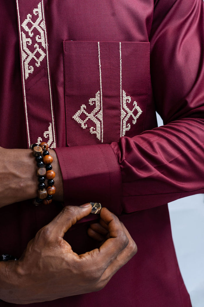 Mekus Men's Dashiki Co-Ord Set (Maroon color)