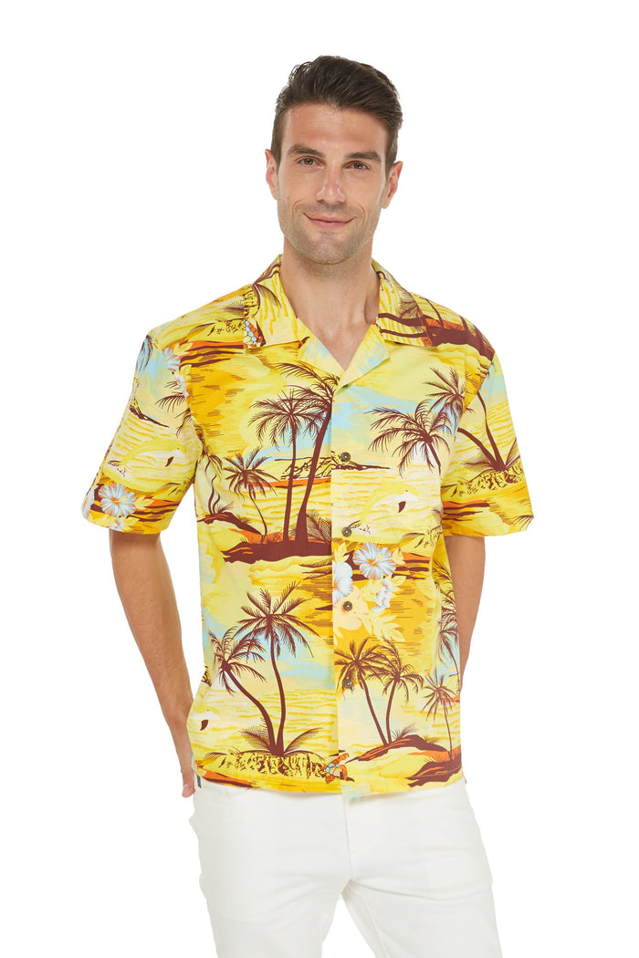 Men's Hawaiian Aloha Shirt in Dolphin Sunset Yellow