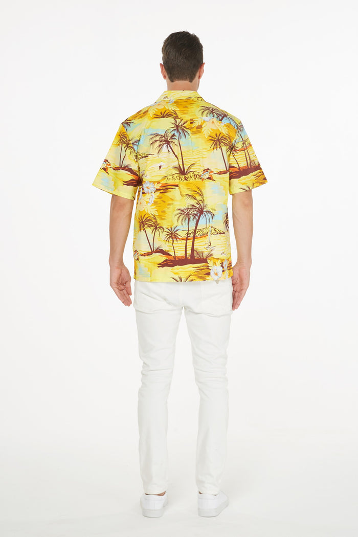 Men's Hawaiian Aloha Shirt in Dolphin Sunset Yellow