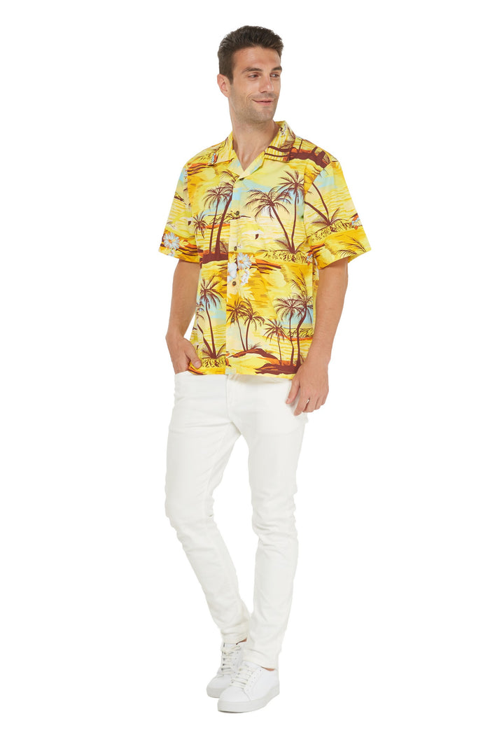 Men's Hawaiian Aloha Shirt in Dolphin Sunset Yellow