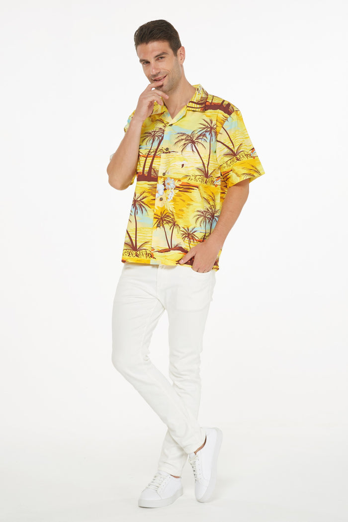 Men's Hawaiian Aloha Shirt in Dolphin Sunset Yellow