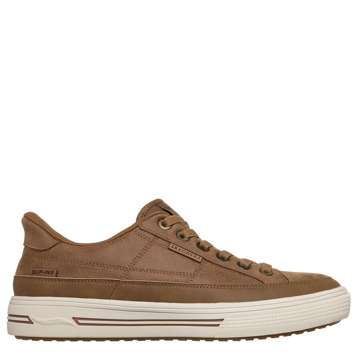 Brown sneaker with white sole on a white background