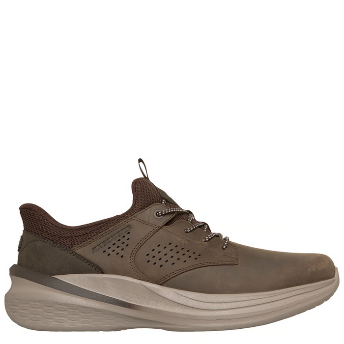 Brown sneaker with a white sole on a white background