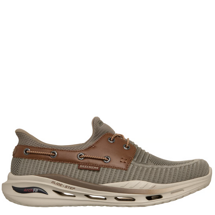 Brown and beige sneaker on a white background