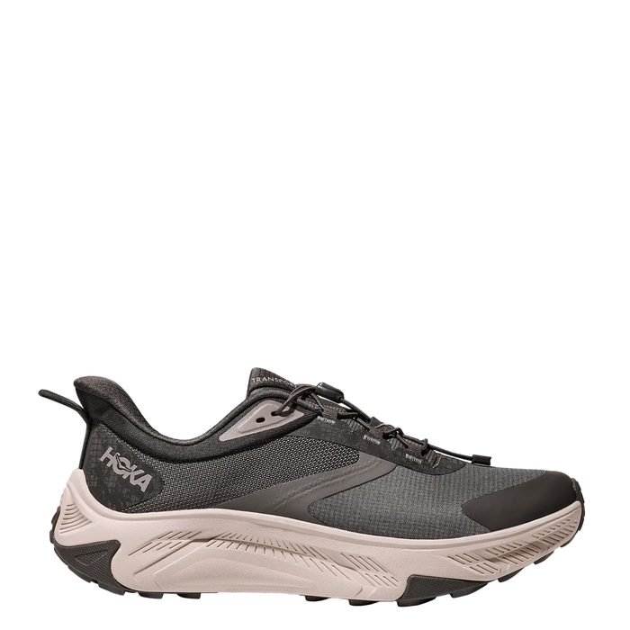 Gray running shoe with black accents on a white background