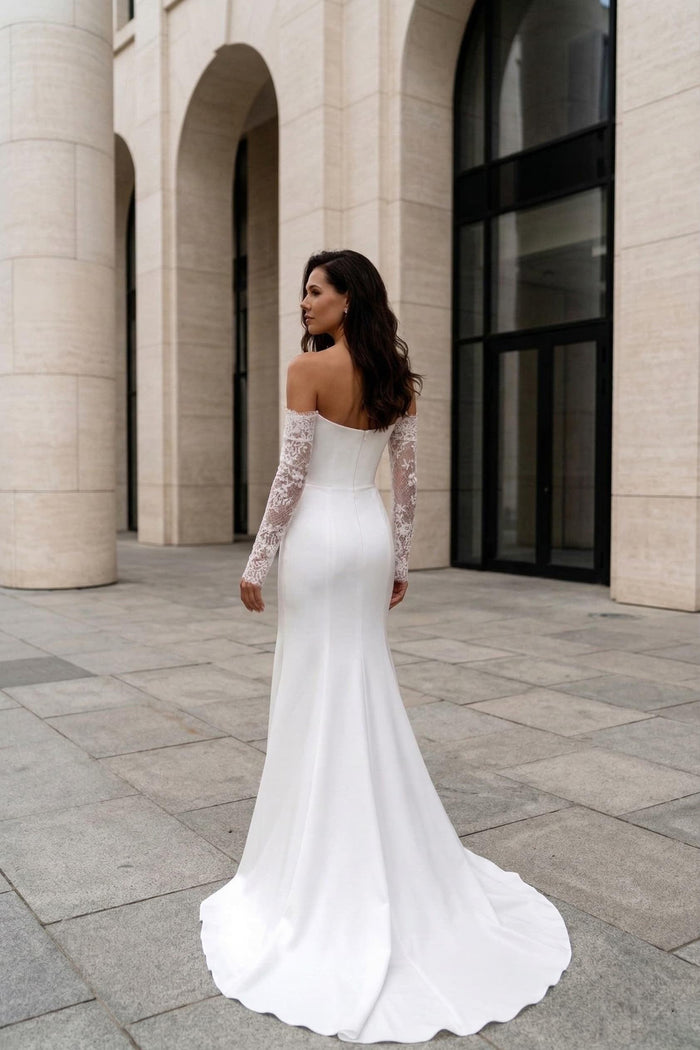 Mermaid Sweep-Brush Train Lace Elastic Cloth Wedding Dress CW3455CR