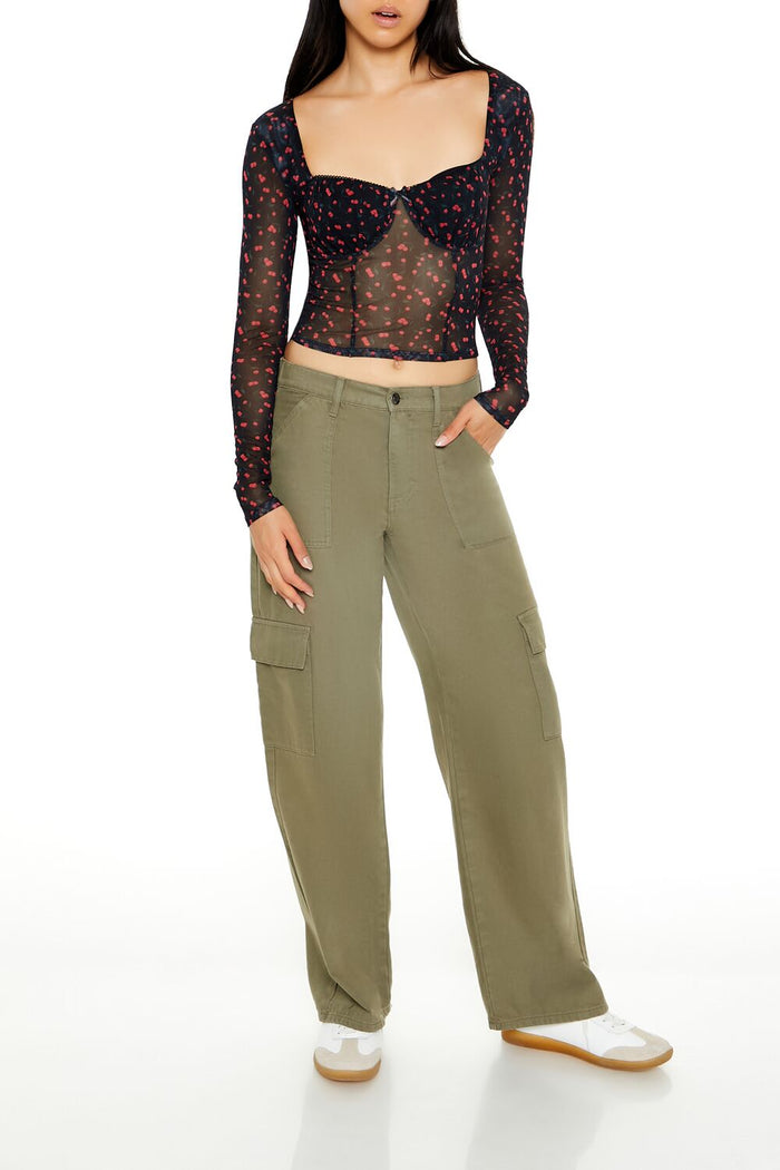 Mesh Cherry Print Crop Top