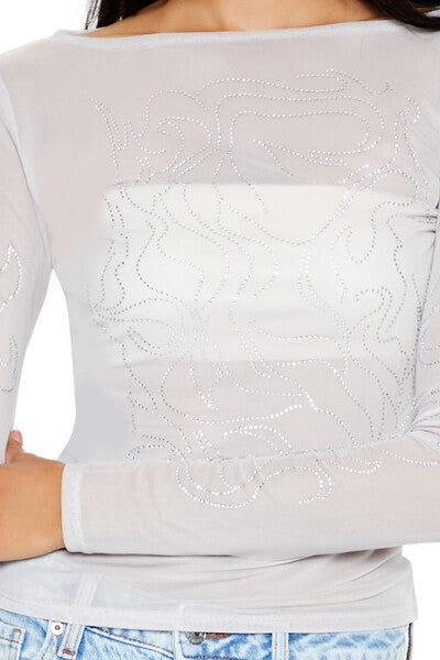 Mesh Rhinestone Flame Top