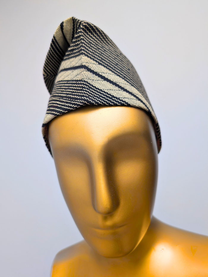 Mide Aso Oke African Cap – Grey Black Stripe (Fila Hat)