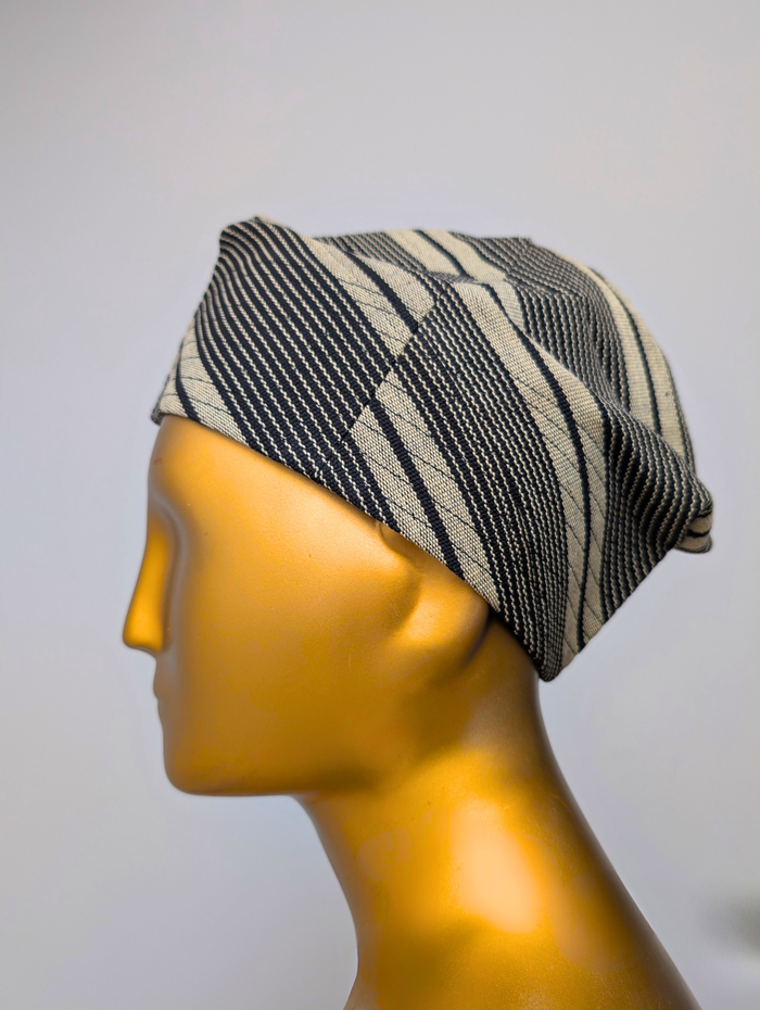 Mide Aso Oke African Cap – Grey Black Stripe (Fila Hat)