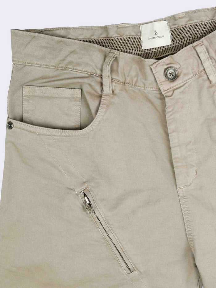 Beige Loose Fit Formal Pants for Men detail view - Milano Zip Trouser by Italian Colony