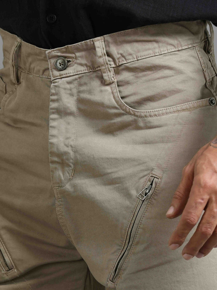 Beige Loose Fit Formal Pants for Men detail view - Milano Zip Trouser by Italian Colony