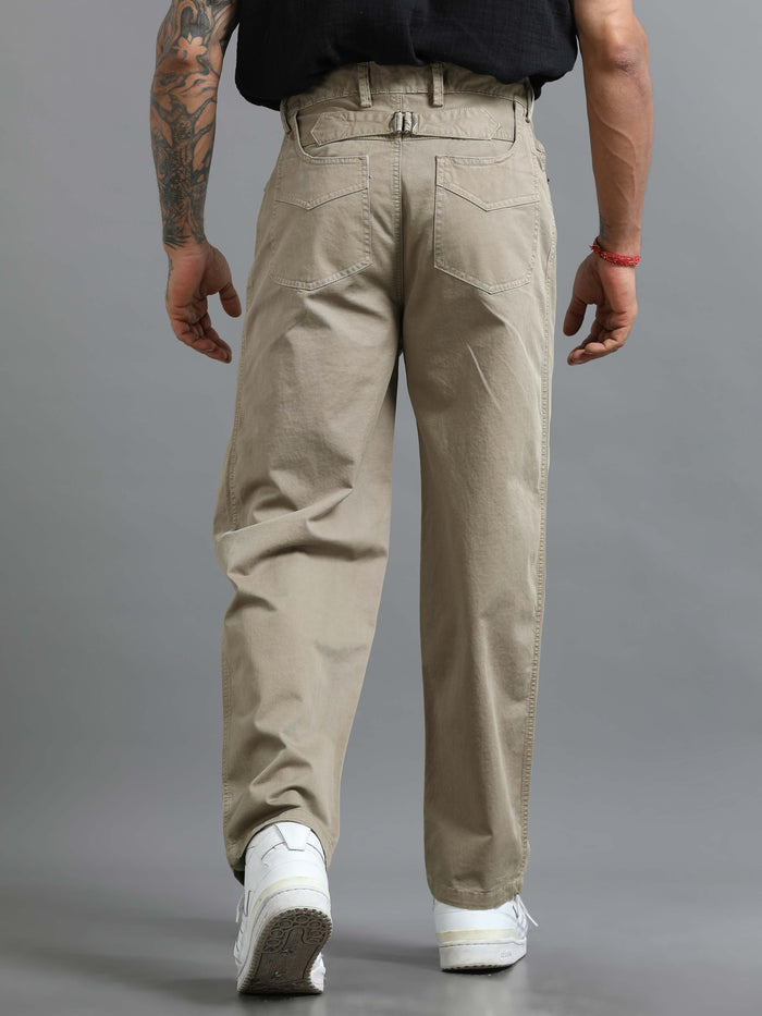 Beige Loose Fit Formal Pants for Men detail view - Milano Zip Trouser by Italian Colony