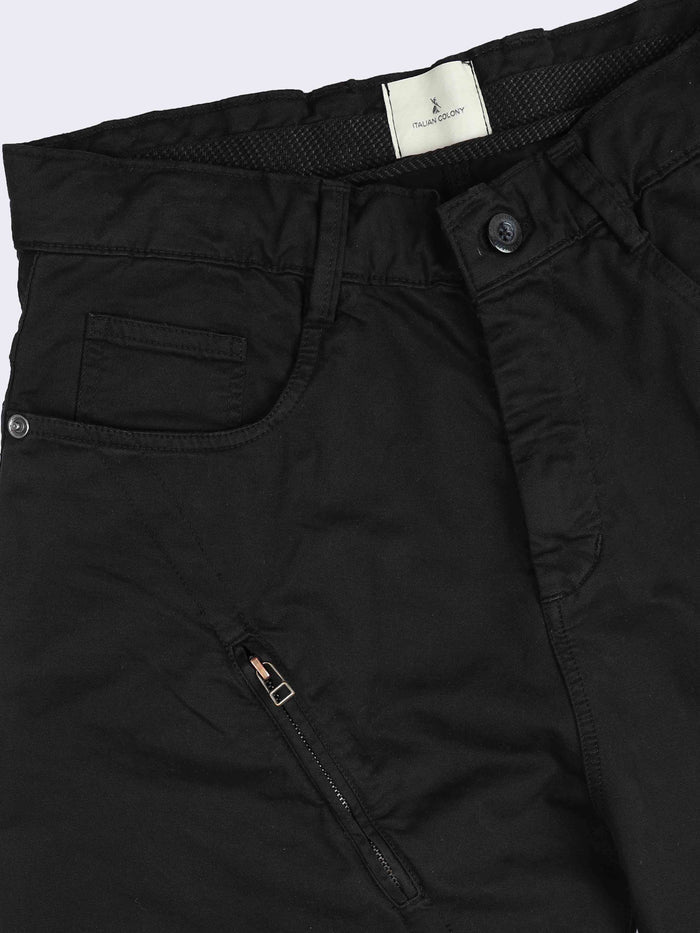 Black Loose Fit Formal Pants for Men detail view - Milano Zip Trouser by Italian Colony