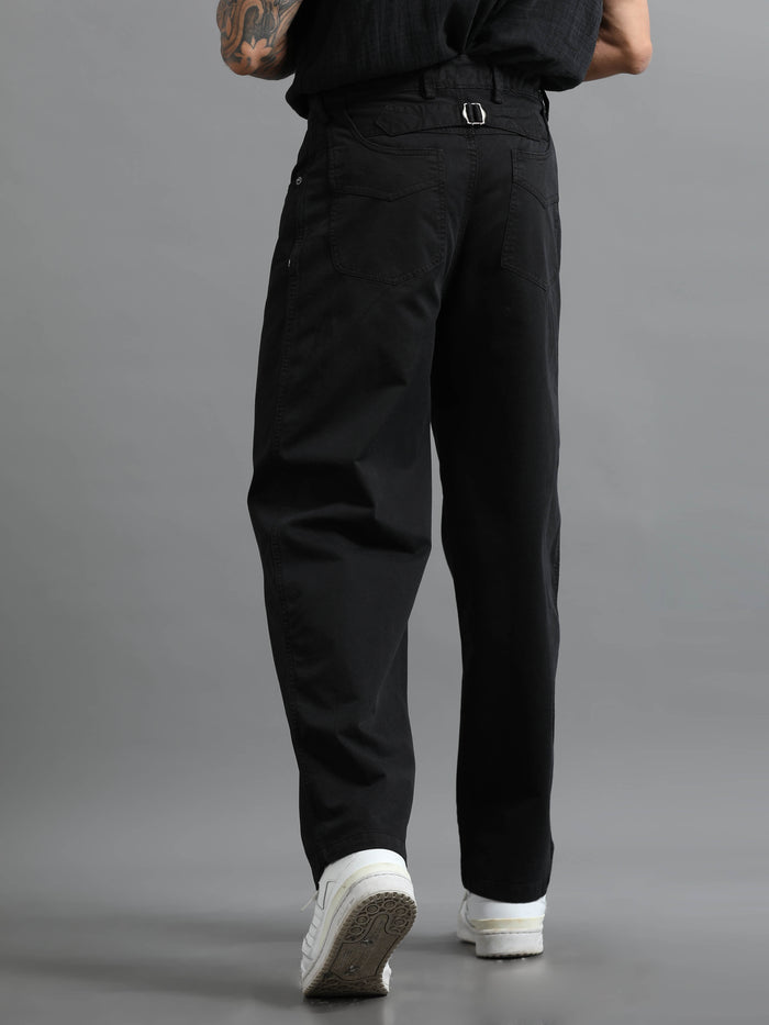 Black Loose Fit Formal Pants for Men detail view - Milano Zip Trouser by Italian Colony