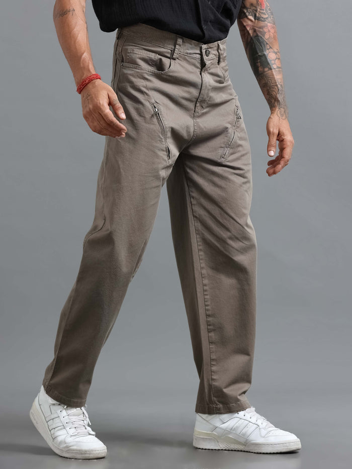 Grey Loose Fit Formal Pants for Men front view - Milano Zip Trouser by Italian Colony