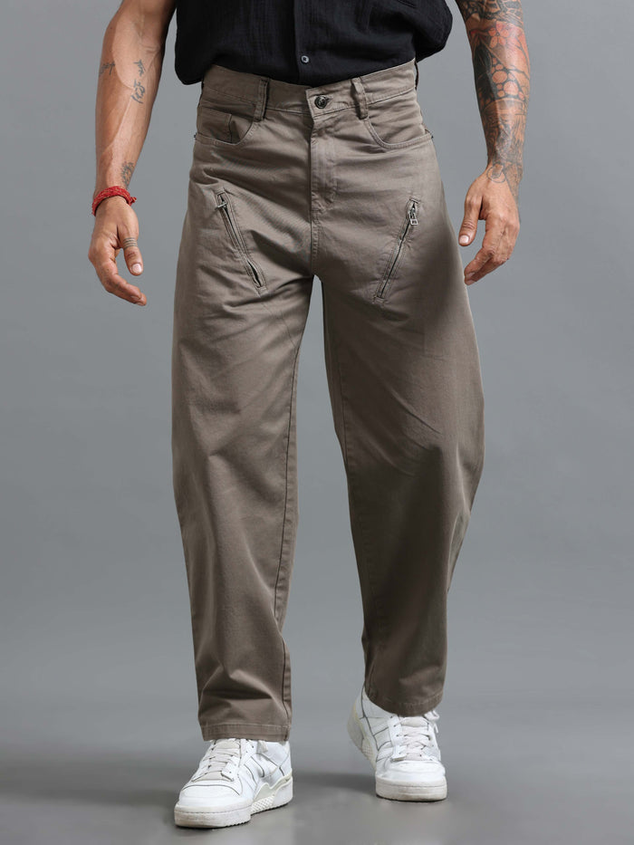 Grey Loose Fit Formal Pants for Men detail view - Milano Zip Trouser by Italian Colony