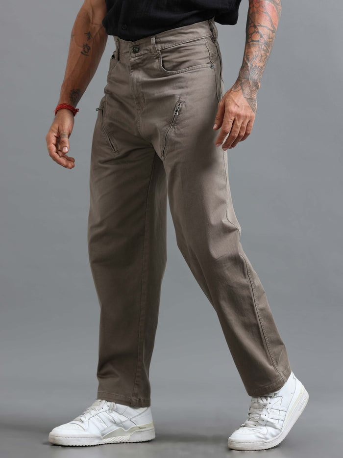 Grey Loose Fit Formal Pants for Men detail view - Milano Zip Trouser by Italian Colony