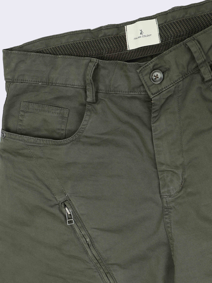 Olive Loose Fit Formal Pants for Men detail view - Milano Zip Trouser by Italian Colony