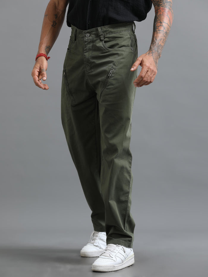 Olive Loose Fit Formal Pants for Men detail view - Milano Zip Trouser by Italian Colony