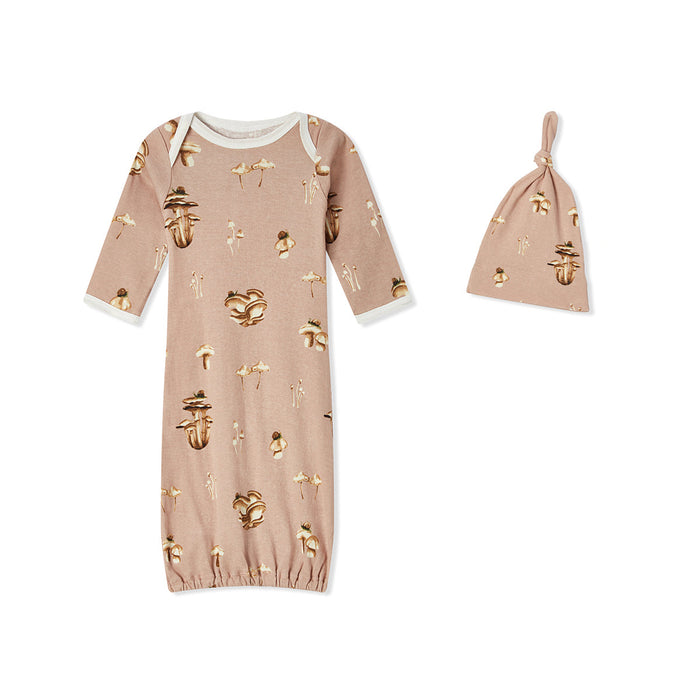 Milkbarn- Mushroom Organic Cotton Newborn Gown & Hat Set