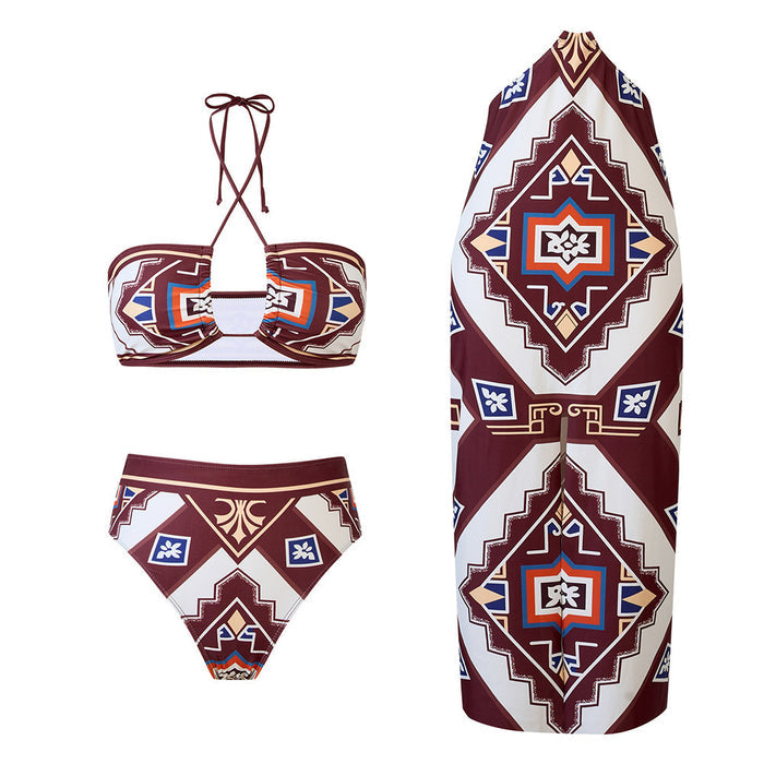Mint Breeze Bikini Cover-up Set - Brown
