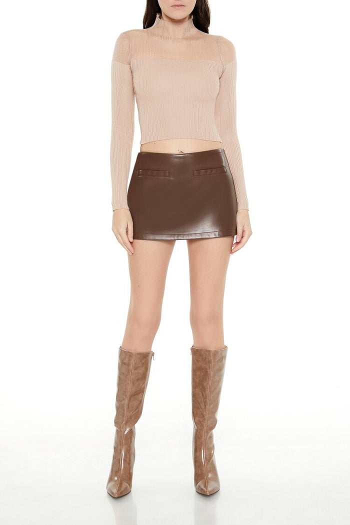 Mock Neck Sweater-Knit Crop Top