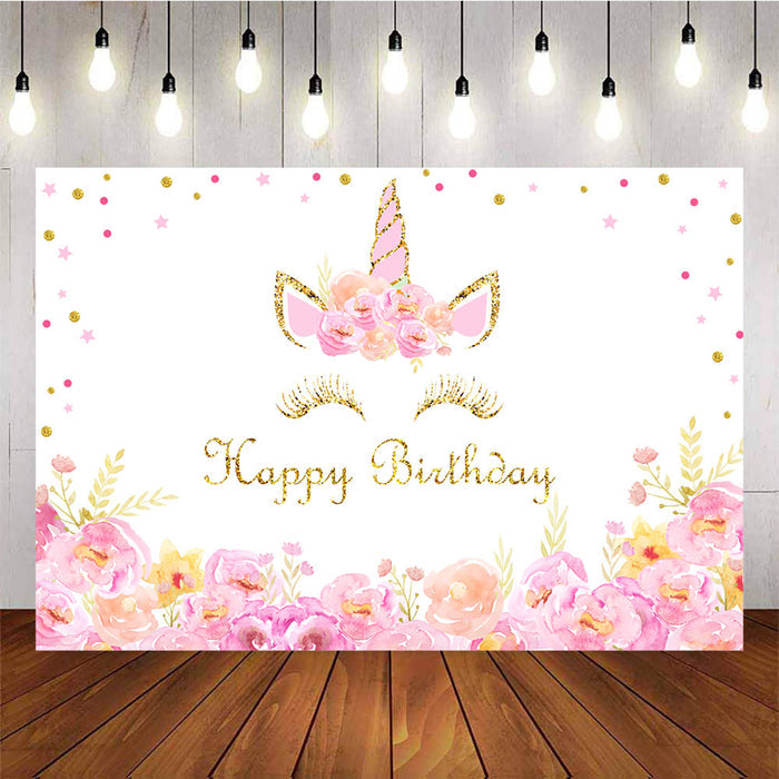 Mocsicka Unicorn Theme Birthday Party Decor Prop Flowers Gold Dots Photo Background-Mocsicka Party