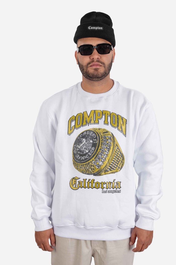 Moletom Compton Careca Champion Ring Branco - COMPTON