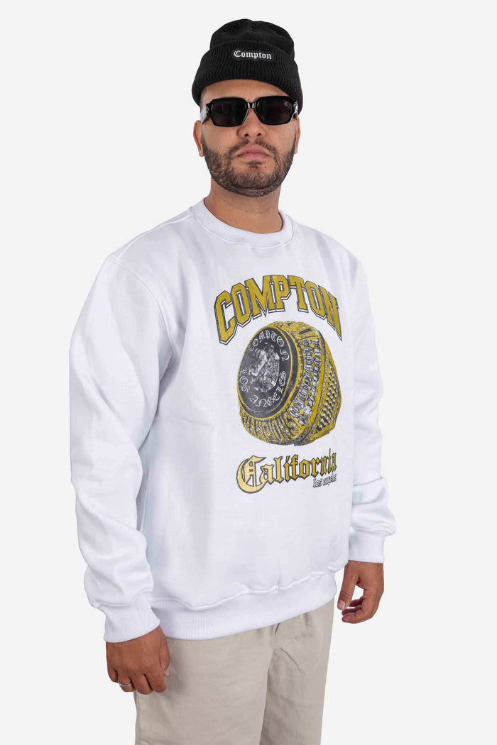 Moletom Compton Careca Champion Ring Branco - COMPTON