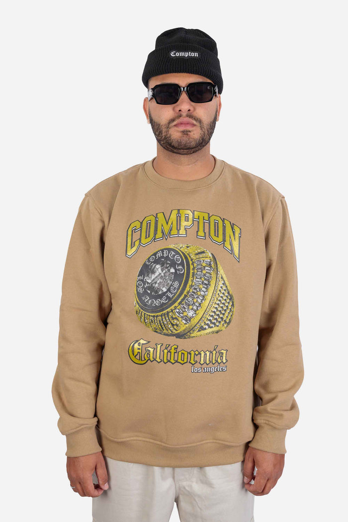 Moletom Compton Careca Champion Ring Caqui - COMPTON