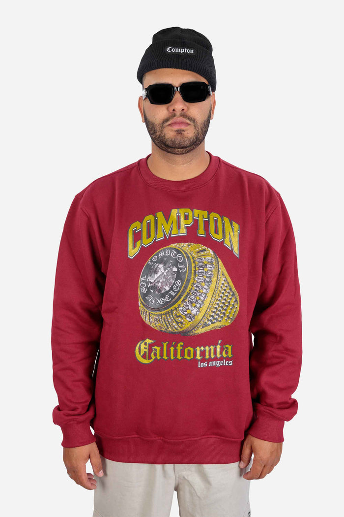 Moletom Compton Careca Champion Ring Vinho - COMPTON