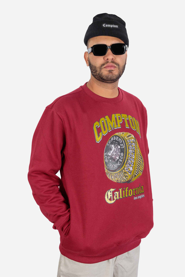 Moletom Compton Careca Champion Ring Vinho - COMPTON