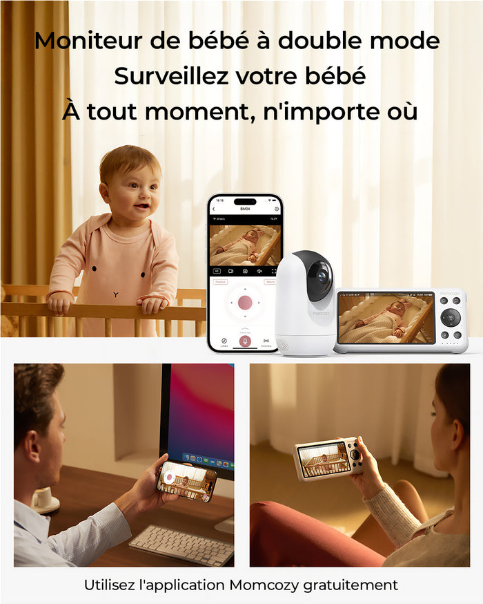 Moniteur bébé intelligent Momcozy 5 pouces double mode avec 2 caméras – BM04