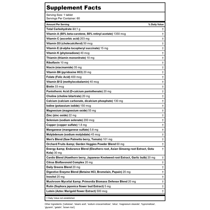 NATURE'S WAY Alive! Mens Once Daily, 60 TAB - Supplement Facts panel