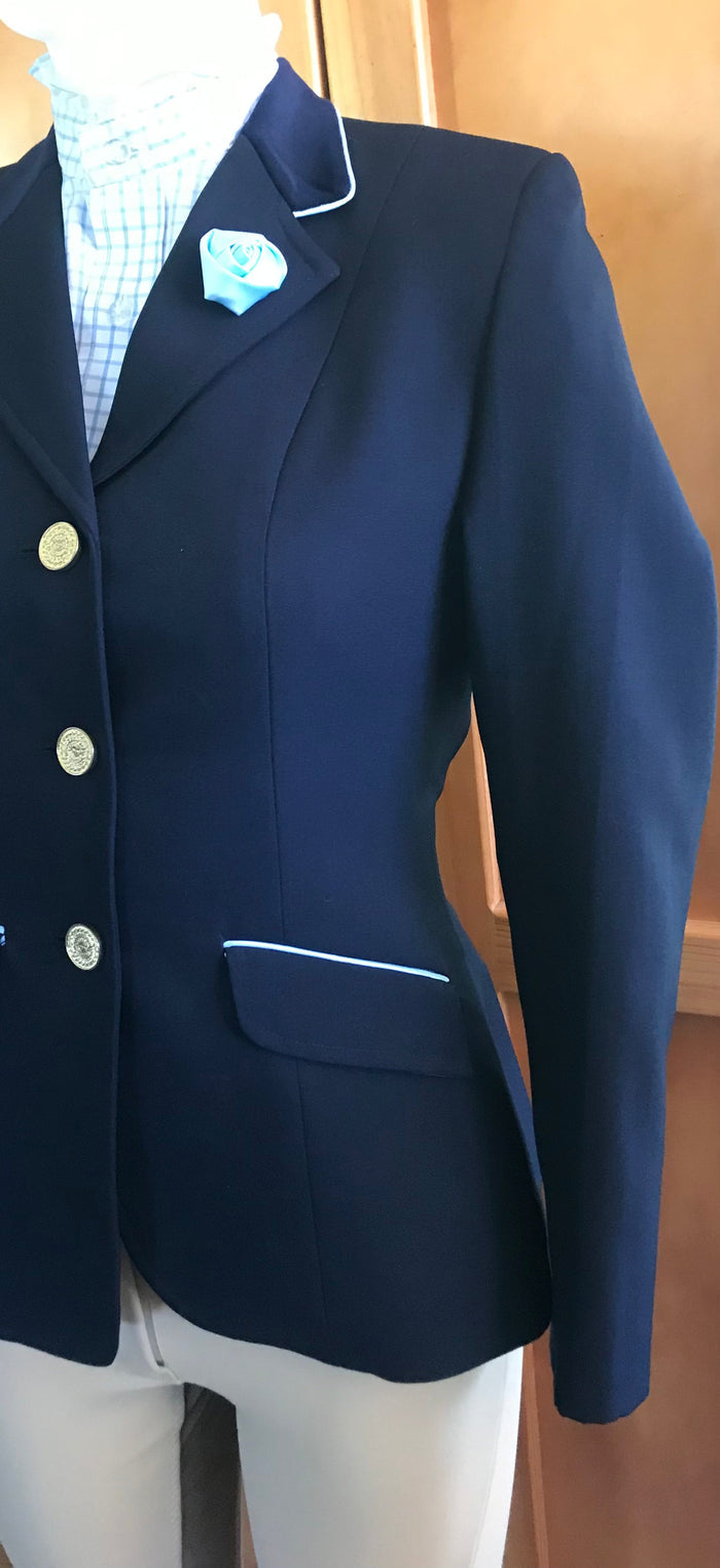 Navy Open or Dressage Jacket With Pale Blue Trim Childs (044)