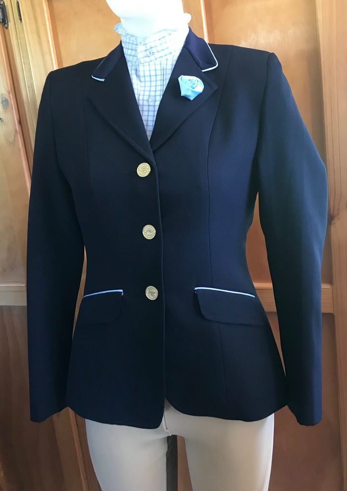 Navy Open or Dressage Jacket With Pale Blue Trim Childs (044)