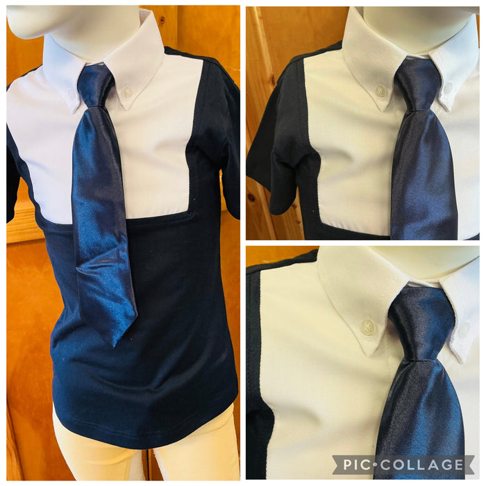 Navy & White "NEW" Childrens Tie T-Shirt (010)