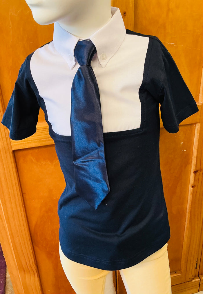 Navy & White "NEW" Childrens Tie T-Shirt (010)
