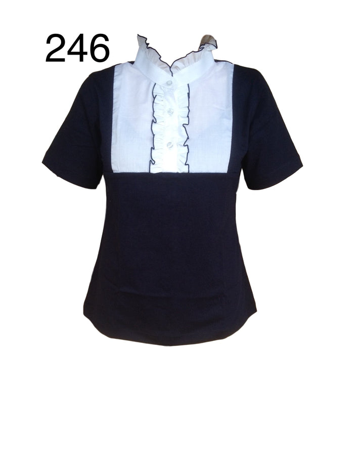 Navy & White Ruffled T Shirt Childs With Navy Stitching On The Ruffles (246)