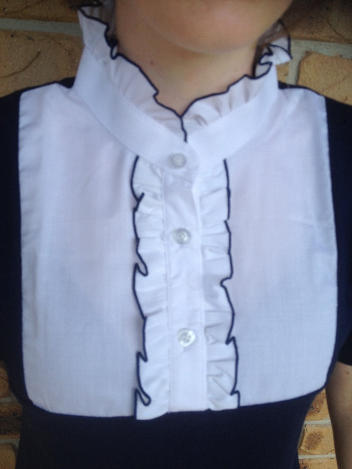 Navy & White Ruffled T Shirt Childs With Navy Stitching On The Ruffles (246)
