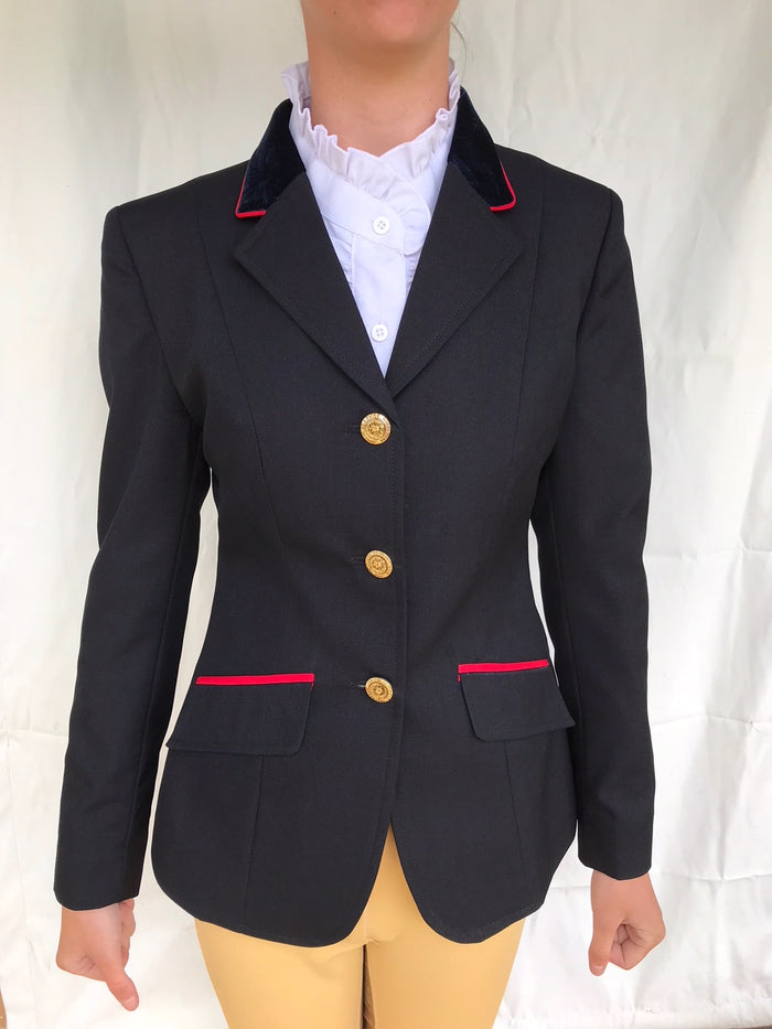 Navy With Fine Red Trims Open or Dressage Lightweight Jacket Adults (028)